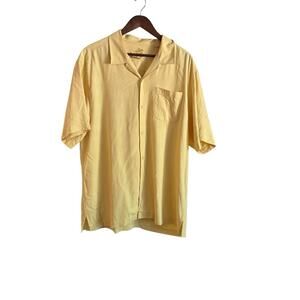Tommy Bahama Men’s 100% Silk Short Sleeve Shirt XL Yellow Camp Collar Button Up